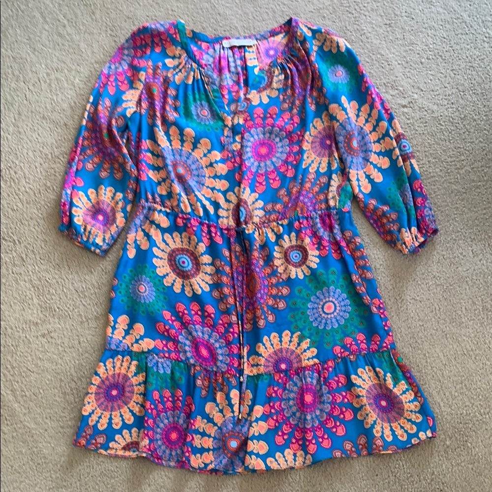 Alice & Trixie Blue & pink Peplum Sundress with Bishop Sleeves